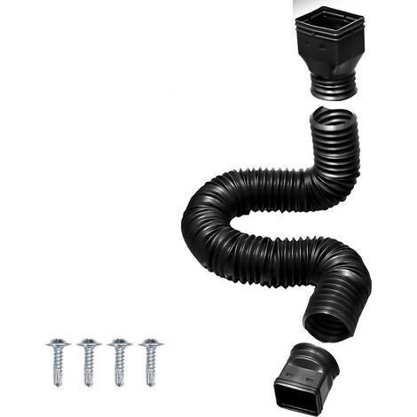 Rallonge de Tuyau de Descente de Gouttière, Rallonge de Tuyau de Descente Flexible Rétractable, Connecteur de Drainage d'eau de Pluie, Extensible de 20 à 59 Pouces, avec 4 Vis (Le Noir)