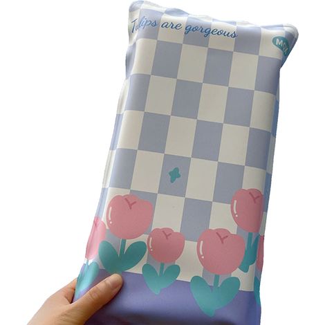 Coussin rafraîchissant multifonctionnel à remplir d'eau, tapis de chaise et coussin de chaise pour enfants, motif tulipes à carreaux bleus (1/5)