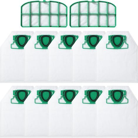 10 sacs aspirateurs pour Vorwerk Kobold VK200 FP200 avec 2 filtres,sacs de dépoussiérage en non tissé (1/5)