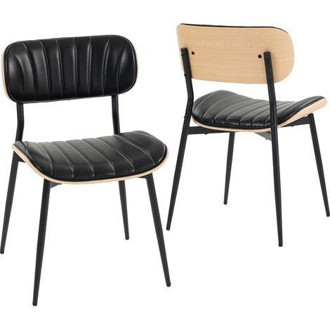 Lot de 2 Chaises de Table, Sièges de Cuisine sans Bras, Dossier Courbé et Assise Capitonnée en Similicuir, Noir (1/5)