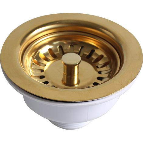 Csparkv – Évier de cuisine égouttoir plaqué or Ø114 – Compatible avec robinetterie – Installation avec trou de 90 mm – Acier inoxydable AISI 304 (1/4)