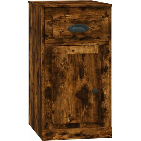 Armoire latérale avec tiroir rangements pratiques 40 x 50 x 75 cm en bois d'ingénierie chêne fumé (1/5)