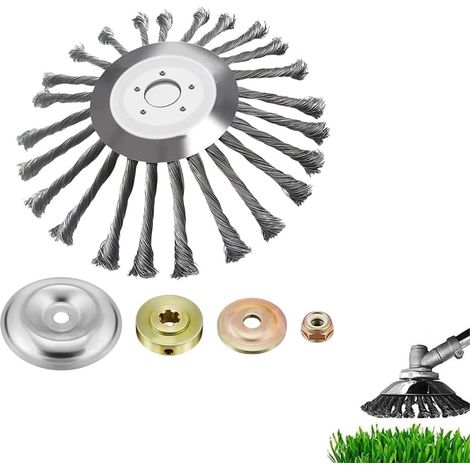 Tête de coupe-bordures pour pelouse et jardin, brosse métallique avec fil noué, roue universelle en fil d'acier massif 2024, compatible avec les débroussailleuses, avec kits d'adaptation (10 pouces) (1/5)