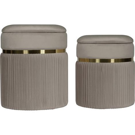 Set di 2 pouf contenitori Zora in velluto taupe e oro (1/3)