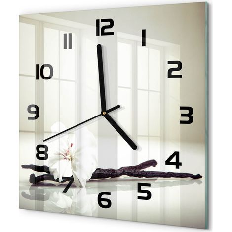 Horloge Murale Carrée Élégante Verre Trempé Décoration Intérieure Moderne Gousse de vanille 30x30 cm (1/5)