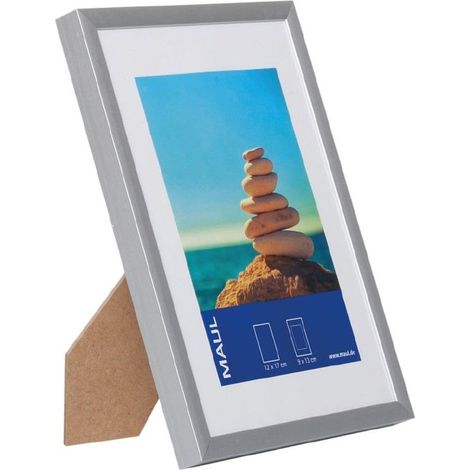 Cadre Photo MAULdesign en Aluminium, Format Portrait ou Paysage, avec Insert Passe-Partout, Cadre Amovible, Verre Plastique, Cadre Photo 13 x 18 cm, Argenté (1/5)