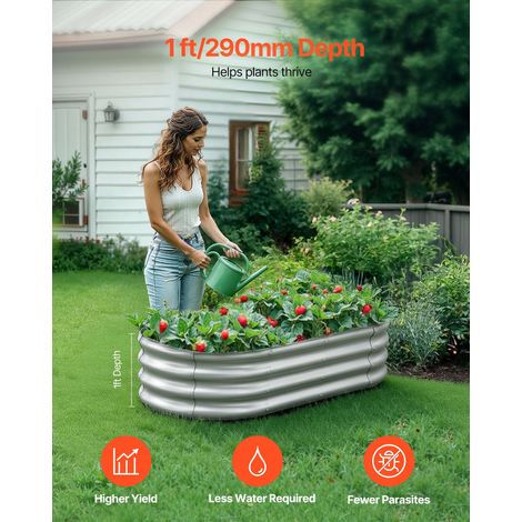Potager Surélevé Métal 120x60x29 cm Carré Potager Surélevé Galvanisé Lit de Jardin Ovale Bac de Jardinage Fond Ouvert pour Culture de Légumes Fleurs Herbes Aromatiques Plantes Grasses, Argenté (1/5)
