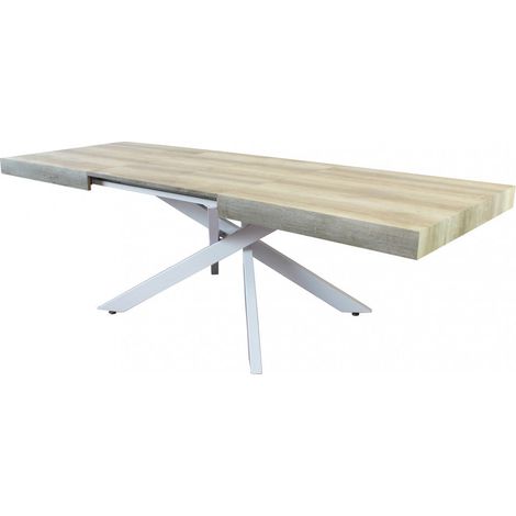 Tavolo allungabile con piano in mdf e struttura in metallo 90x160/240xH75 cm Danne - Bianco e marrone