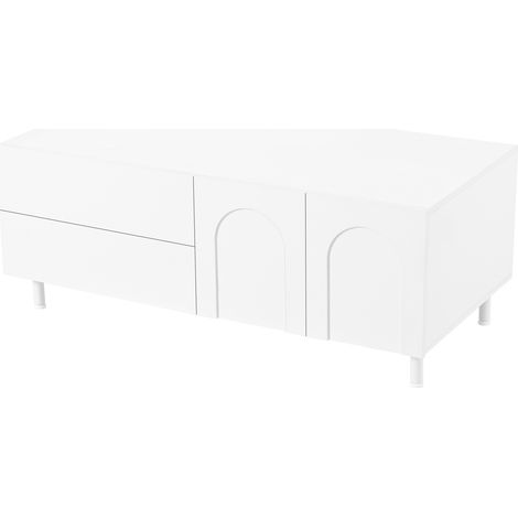 Tavolino da caffè rettangolare con 2 cassetti e 2 ante, bianco, 100 x 50 x 39,5 cm (1/5)