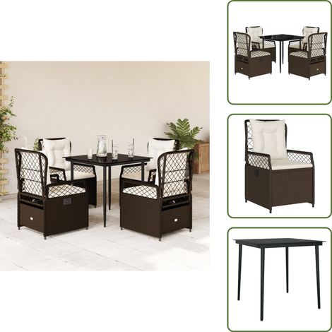 Coussin de siège - vidaXL Ensemble à manger de jardin 5 pcs et coussins marron poly rotin - Housse amovible (1/5)