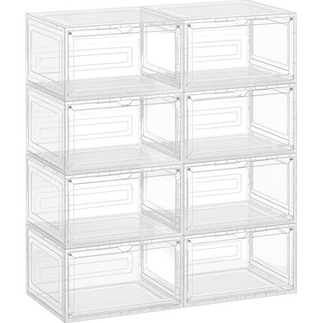 Boîtes à chaussures lot de 6 rangement pour chaussures en plastique avec porte empilable 33 x 285 x 192 cm jusqu’à la pointure 46 blanc transparent (1/5)