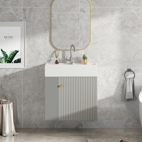 Mobile lavabo sospeso 55x31x66,5 cm grigio con lavabo integrato – MEUBLIV (1/5)