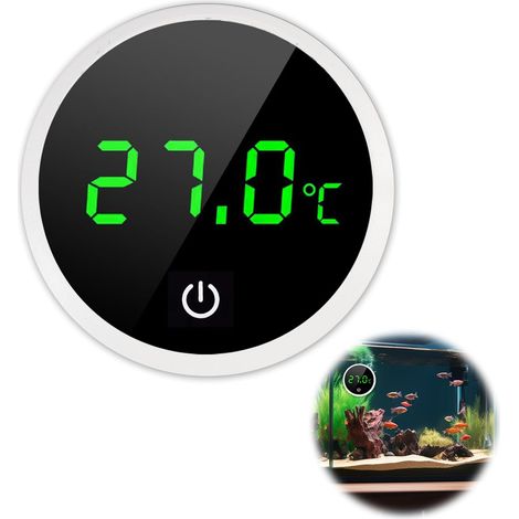 Thermomètre d’Aquarium Numérique LCD Haute Précision 0,1 ℃, Écran LED Grand Angle, Bouton Tactile, Sans Sonde, Thermomètre Eau pour Aquarium Poissons Tortues Eau Douce Marine Fixation Adhésive (Blanc) (1/5)