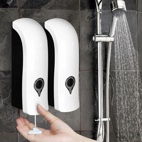 2-teiliger Wandseifenspender, 300 ml Fassungsvermögen, Montage ohne Bohren oder Schrauben, für WC, Badezimmer und Küche, Weiß (1/5)