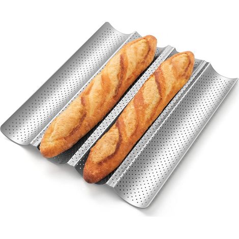 Teglia per baguette - Rivestimento antiaderente di alta qualità - Teglia forata per baguette, cuoce 4 baguette - Adatta anche per pane a lievitazione naturale e pane italiano, creando una crosta dorat