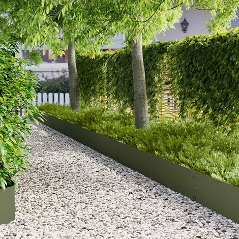 Bordure de Pelouse pour Jardin en Acier Flexible Vert Olive 100 x 30 cm Lot de 10 - PANGIVO (1/5)