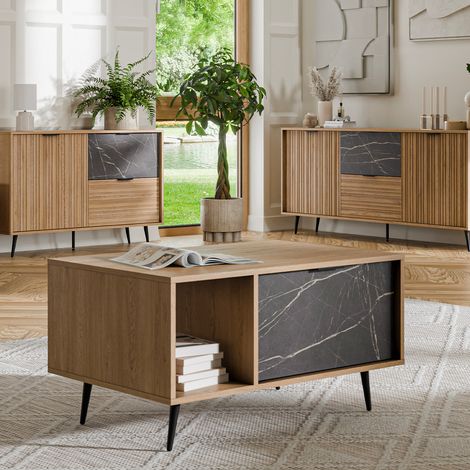 Mesa de centro 1 cajón Luka Madera y Negra (1/5)