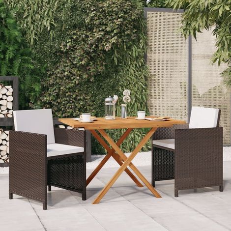 3 pcs Ensemble à dîner de jardin, Mobilier à dîner, Table et Chaises à Manger Marron MKPO90427 (1/5)