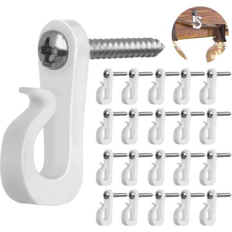20 Pieces Screw Hook, Zinc Alloy Screw Eye Hook, 30 Lb Load Capacity, White Wall Screw Hook, Suitable for Home, Garden, and Outdoor Lights (white) (1/4)