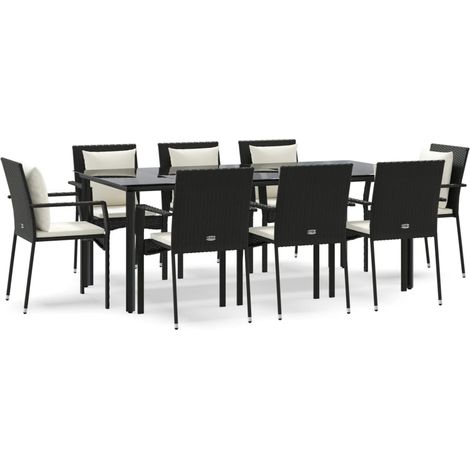 Maison Exclusive - Set da Pranzo da Giardino 9 pz con Cuscini Nero in Polyrattan (1/5)