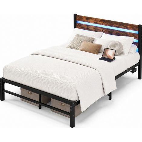 CHICFURN Estructura de cama 140x200 cm de metal y MDF marrón con cabecero, LED y USB (1/5)