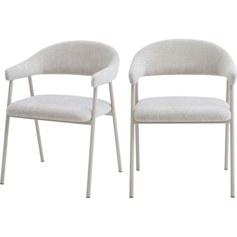 Lot de 2 fauteuils de table en tissu et métal - Beige - Leon (1/5)