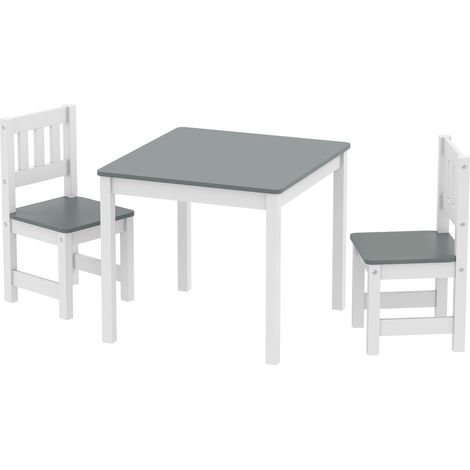 AIYAPLAY Tavolo per Bambini con 2 Sedie in Legno Grigio e Bianco