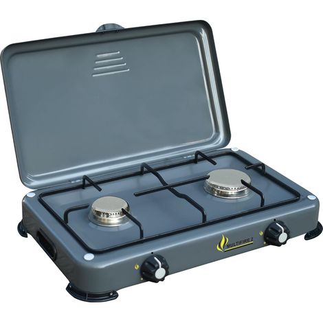 Project Multifire 2 Gold Fornello a Gas/Metano 2 Fuochi - Struttura in Acciaio Smaltato, Griglia e Fuochi Removibili, Regolazione Fiamma, Potenza 6.2Kw Grigio