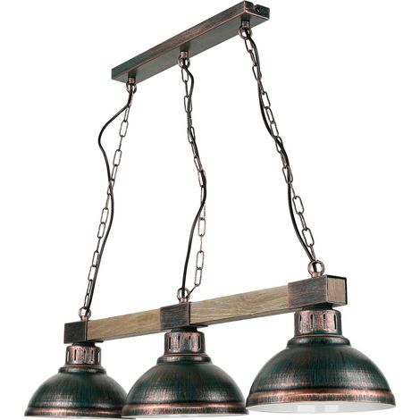 Große Pendellampe 3-flmg mit Holz Vintage HAKON