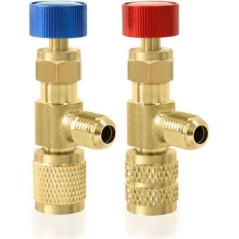 Soupape de Sécurité pour Remplissage de Frigorigène,Kit de 2 Raccords Rapides Compatibles R410A/R22, Adaptateurs 5/16"-5/16" et 5/16"-1/4" pour Climatisation et Pompe à Chaleur (1/4)