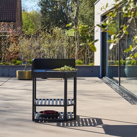 Module d'angle cuisine extérieure acier avec bac à glaçons et planche en bois L80cm - Thira (1/5)