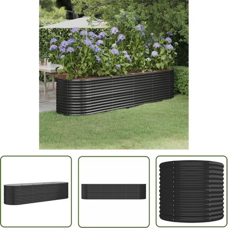 The Living Store Lit surélevé de jardin Acier enduit de poudre Anthracite - Jardiniere Surélevée - Bac À Fleurs - Pot De Fleurs Extérieur - Décoration Jardin - Plante Extérieure (1/5)