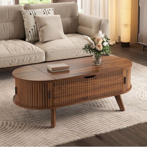 Tavolino elevabile 110x50x53,5 cm in MDF noce con vano contenitore – MEUBLIV (1/5)