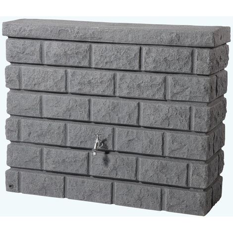 Garantia – Cuve décorative récupérateur d'eau de pluie 400L – Imitation pierre – Avec collecteur éco filtrant et robinet laiton – Pour murs