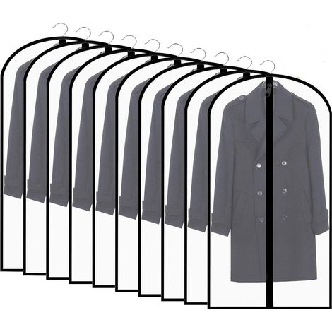 (60 x 140 cm) - 10 housses à vêtements noires à fermeture éclair, anti-poussière et anti-mites, lavables et transparentes. (1/5)