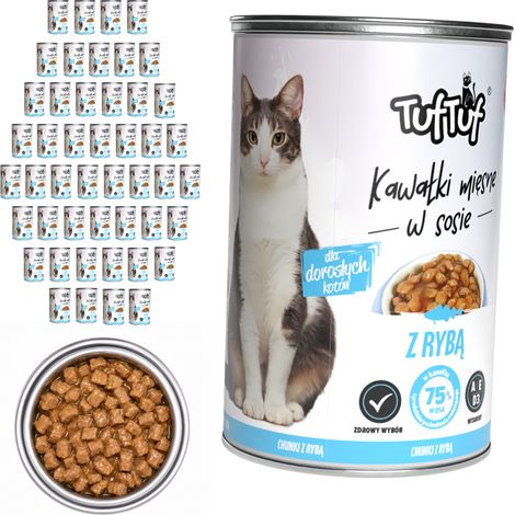 Pâtée pour chat TufTuf Poisson, boîte de 48 x 415 g, morceaux en sauce (1/3)