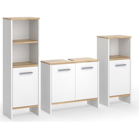 Set di mobili da bagno Karli, Rovere bianco/dorato, 3 pezzi, Vicco