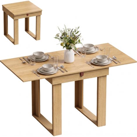HOMCOM Modern Folding Dining Table for 4 Under-Table Storage 140cm Oak (1/5)
