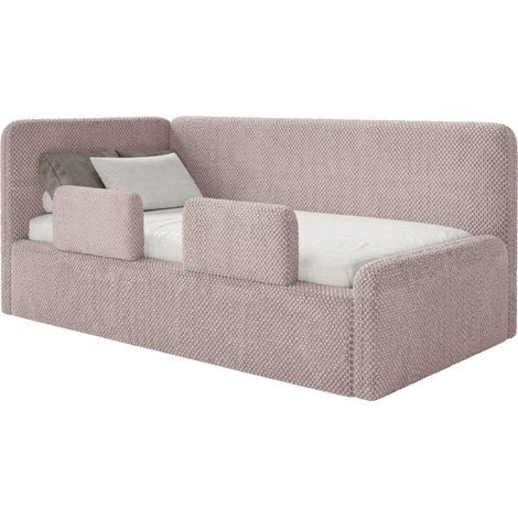 Selsey Fanko – Kinderbett 90x200 cm mit Rausfallschutz, Matratze, Kopfteil links, Plüsch, Puderrosa