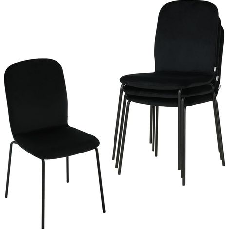 Woltu – Lot de 4 chaises empilables en velours et métal – Dossier ergonomique – Patins antidérapants – Pour salle à manger, cuisine, balcon (1/5)