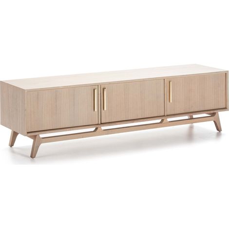 Meuble TV 3 portes bois massif clair 160 cm (1/3)
