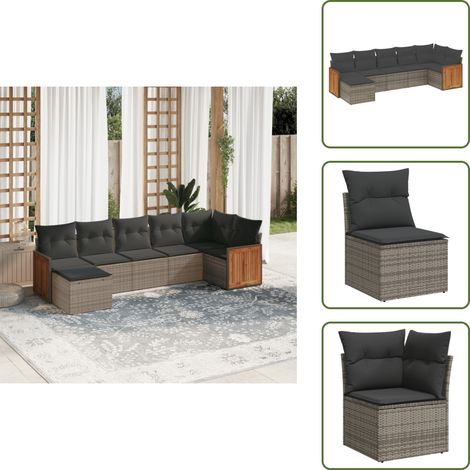 Salon de jardin avec coussins 7 pcs gris résine tressée - Ensemble Salon De Jardin - Meuble Extérieur - Mobilier De Jardin - Salon De Jardin Design - Chaise Longue (1/5)