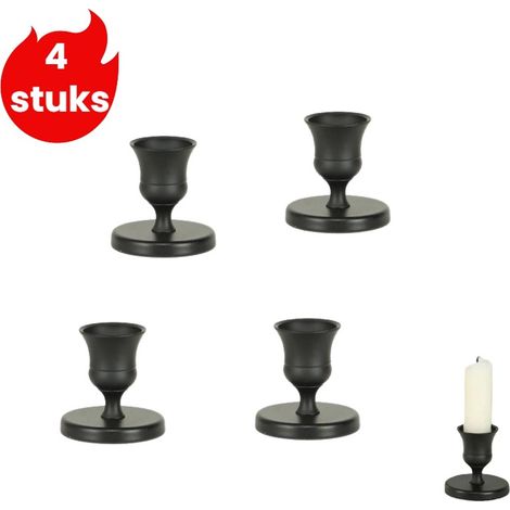 Ensemble de 4 bougeoirs en métal noir, supports pour bougies, accessoires de décoration élégants pour table, salon, salle à manger et événements festifs, noir (1/5)