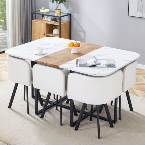 DESMIU Table de Salle à Manger Extensible 4 à 6 Personnes avec Chaises, Structure en Métal, pour Cuisine et Salle à Manger (1/5)