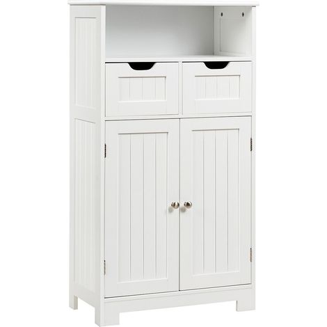 COSTWAY Bathroom Floor Cabinet Wooden Storage Cupboard with Adjustable Shelf & Doors (1/5)