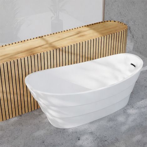Vasca da Bagno Freestanding Indipendente Bianca Ovale Moderna 170x75cm – Camelia (1/4)