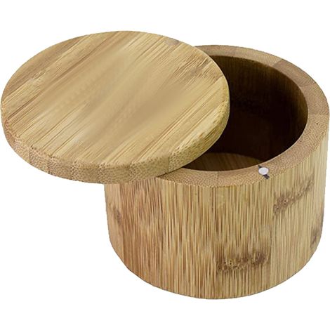 Boite De Conservation En Bambou - Couvercle Pivotant Magnetique - Pour Sel Epices Et Assaisonnements - 1 Piece (1/5)