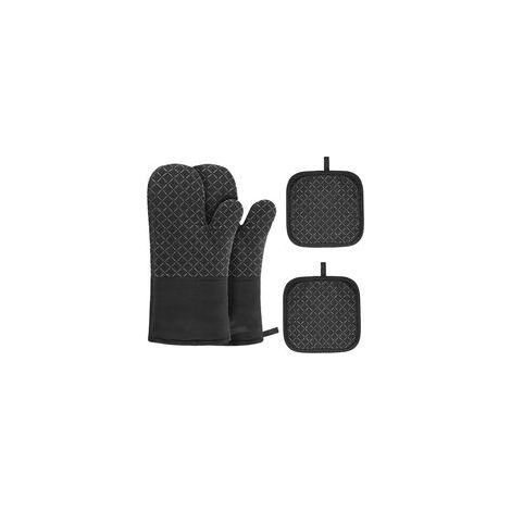 1 paire de gants isolants en silicone - 30 cm, à carreaux noirs, lot de 4. (1/5)