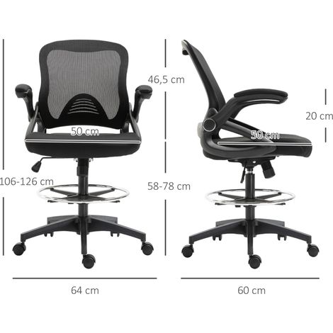 Fauteuil de travail orientable, avec appui-jambes et assise rotative, structure métallique noire, dimensions 64 x 60 x 106-126 cm (1/5)
