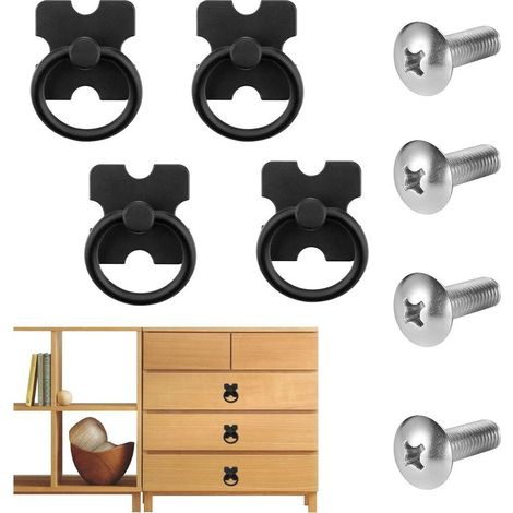 4 Pack Drawer Handles and Ring Pull - Classic Vintage Drawer Knobs with Black Drawer Pulls for Cabinet Dresser Furniture (1/5)